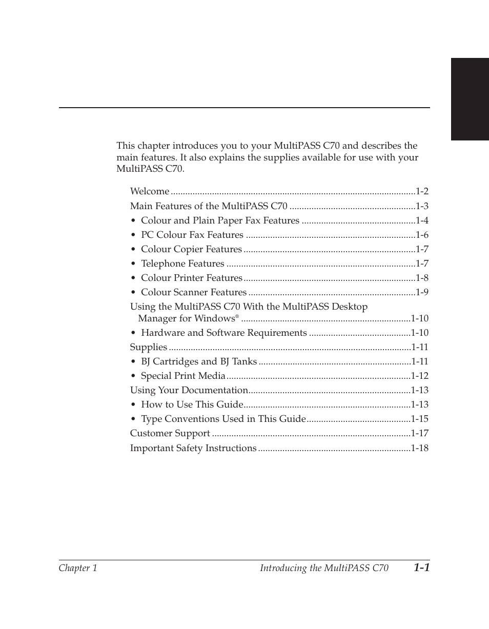 Chapter 1 introducing the multipass c70 | Canon C70 User Manual | Page 17 / 421