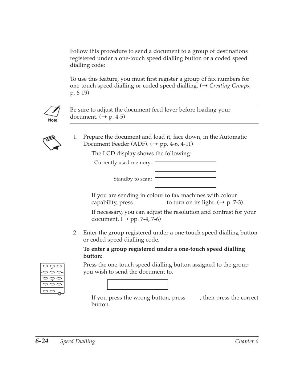 Using group dialling, Speed dialling chapter 6, Tel=group dial | Canon C70 User Manual | Page 170 / 421