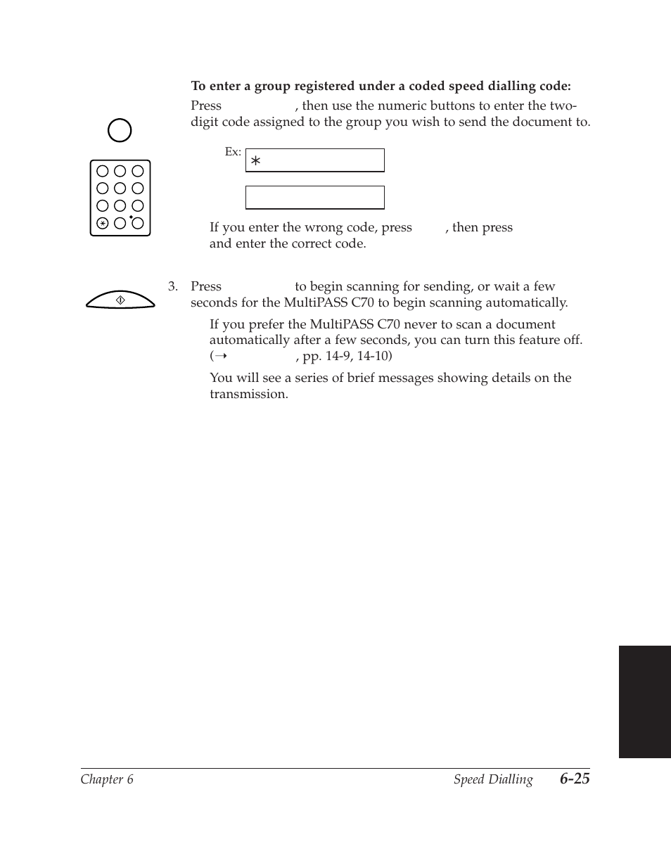 Chapter 6 speed dialling, Speed dialling, Tel=group dial a 21 | Canon C70 User Manual | Page 171 / 421
