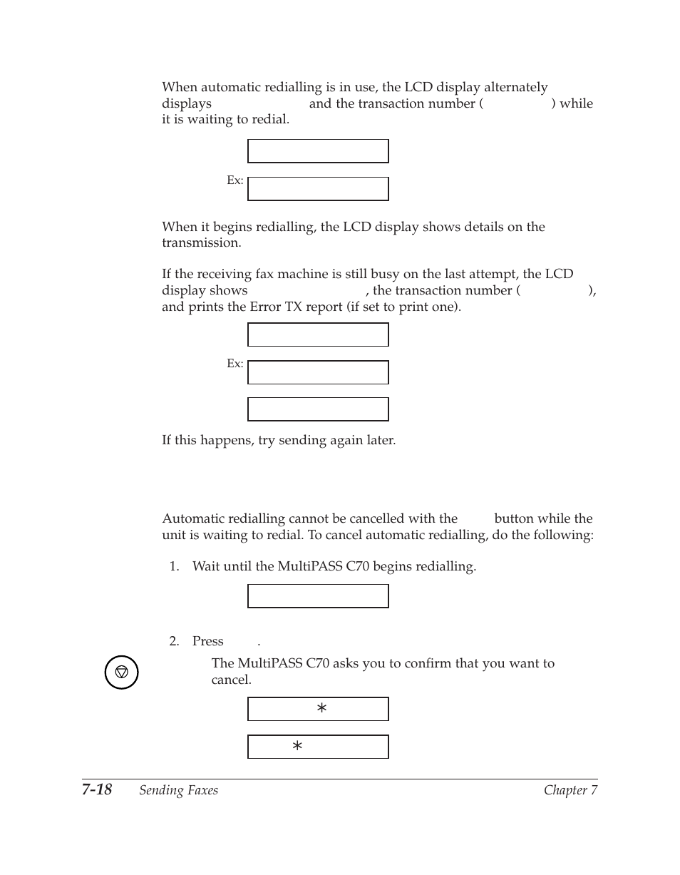 Cancelling automatic redialling | Canon C70 User Manual | Page 194 / 421