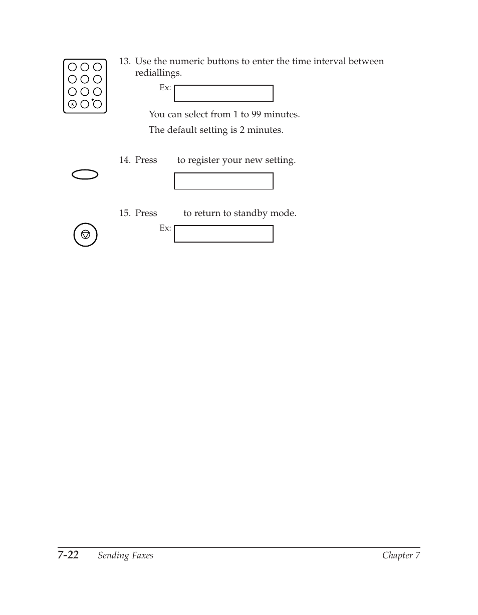 Ex: 15:00 faxonly, Time out, 5min | Canon C70 User Manual | Page 198 / 421