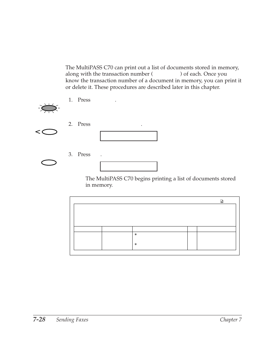 Sending faxes chapter 7, Printing report | Canon C70 User Manual | Page 204 / 421