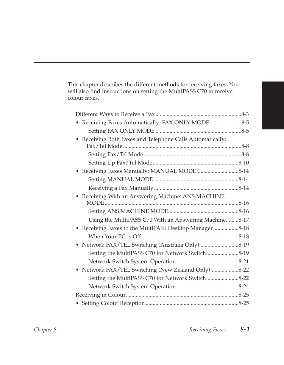 Chapter 8 receiving faxes | Canon C70 User Manual | Page 211 / 421