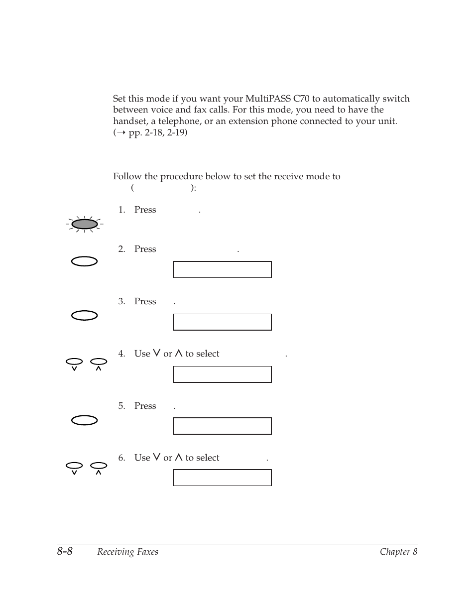 Setting fax/tel mode | Canon C70 User Manual | Page 218 / 421