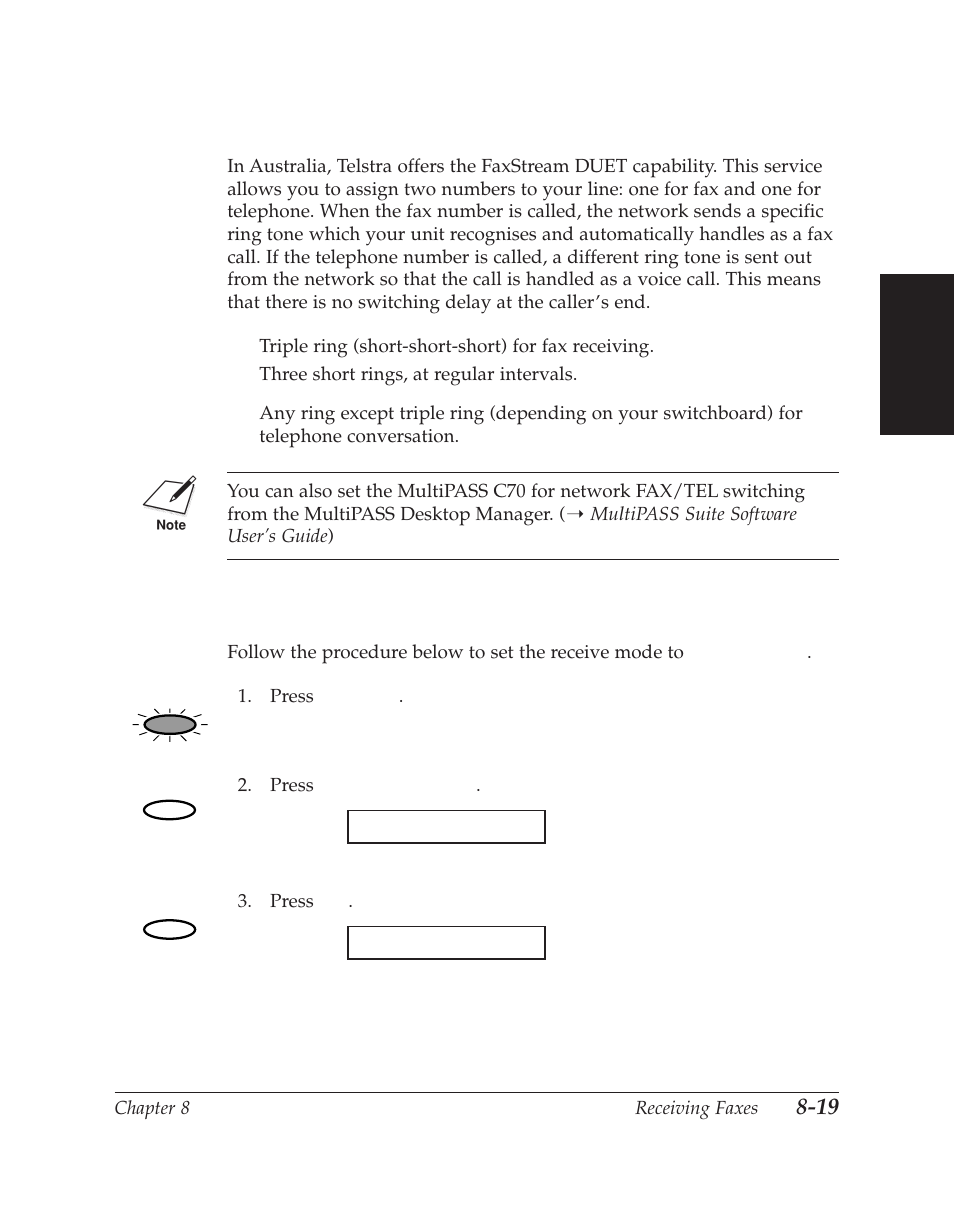 Network fax/tel switching (australia only) | Canon C70 User Manual | Page 229 / 421