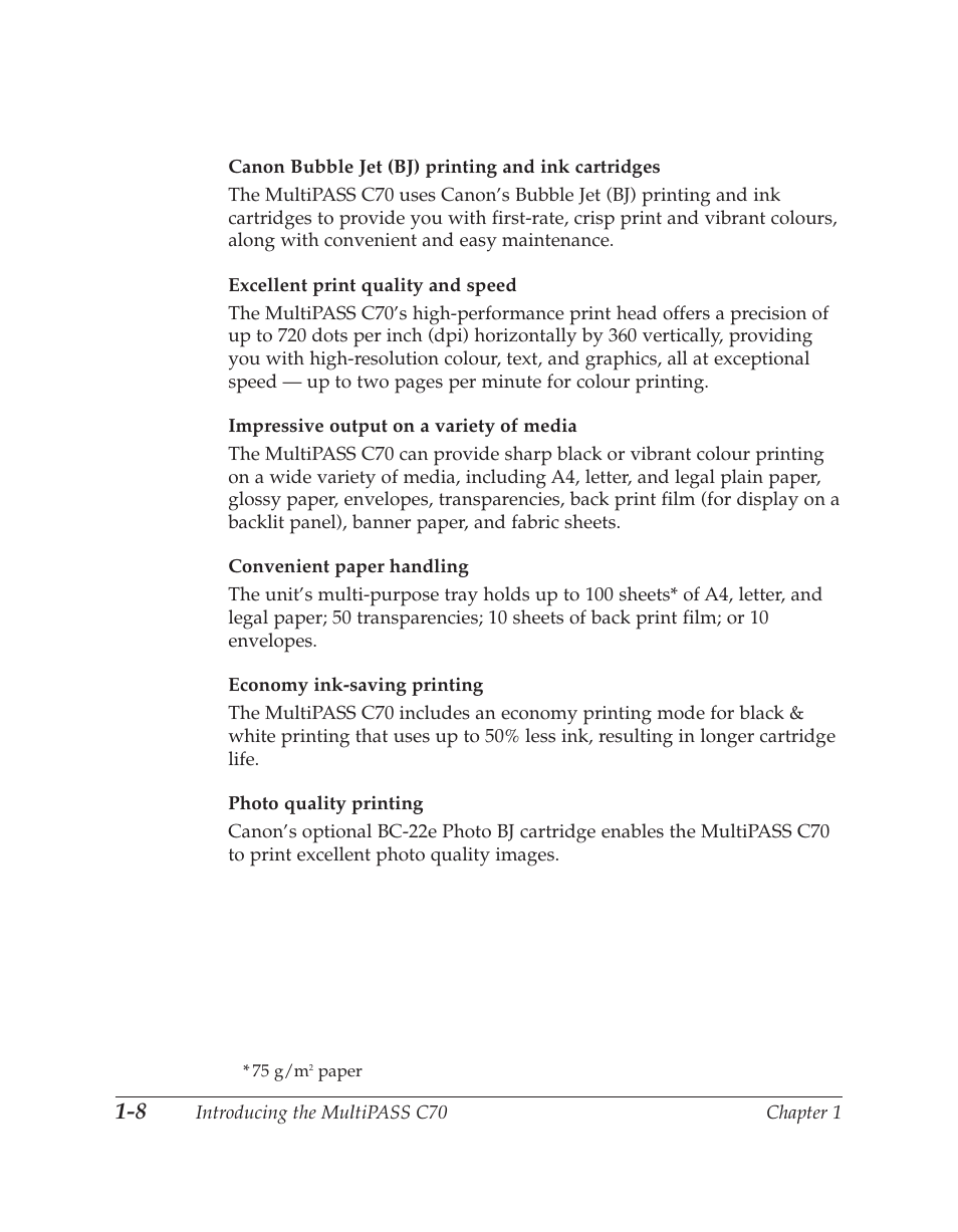 Colour printer features | Canon C70 User Manual | Page 24 / 421