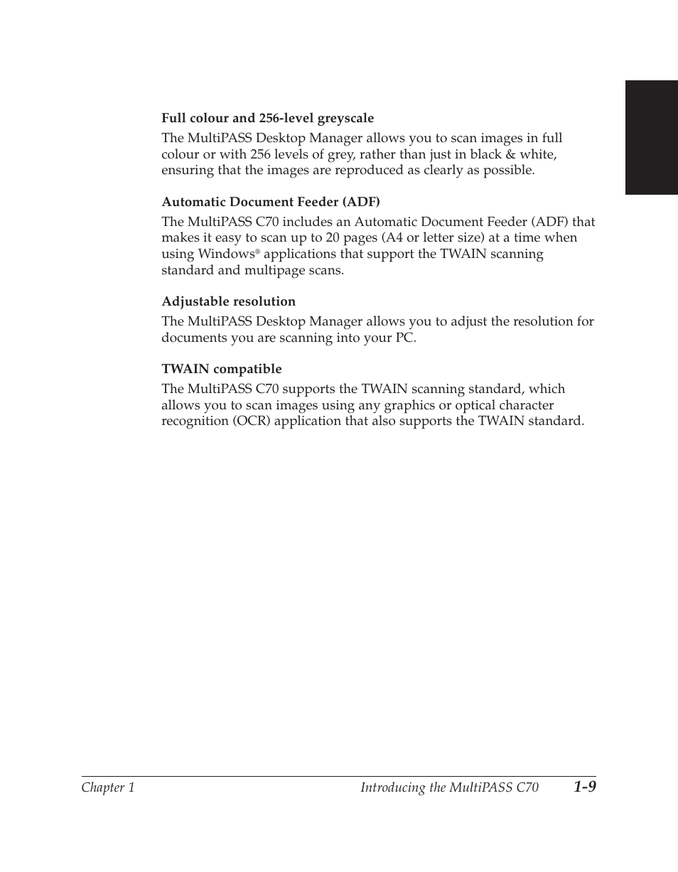 Colour scanner features | Canon C70 User Manual | Page 25 / 421