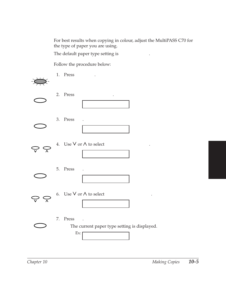 Setting the paper type for colour copying | Canon C70 User Manual | Page 261 / 421