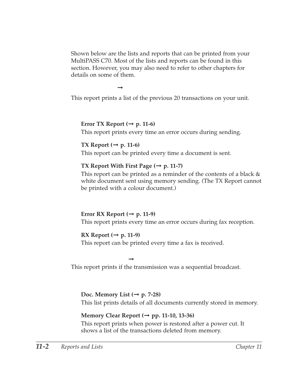 Summary of lists and reports | Canon C70 User Manual | Page 266 / 421