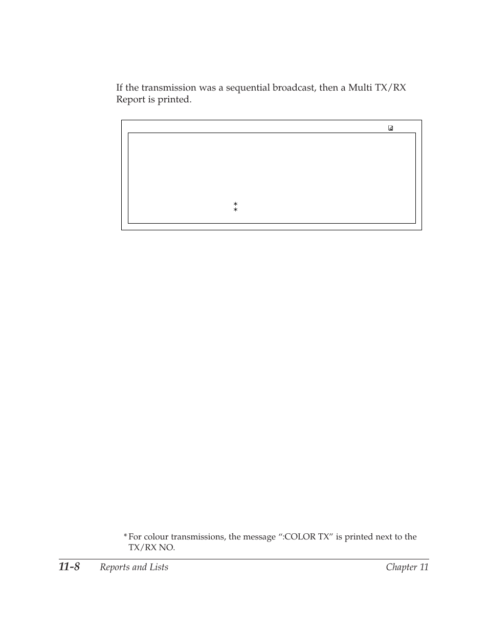 Multi-transaction (tx/rx) report, Reports and lists chapter 11 | Canon C70 User Manual | Page 272 / 421