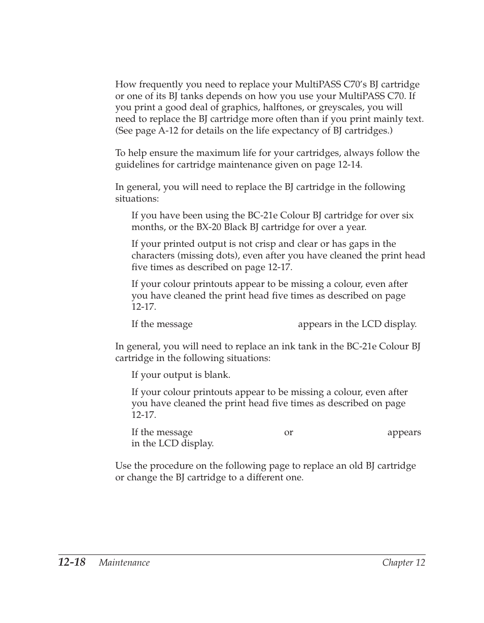 When to replace the bj cartridge | Canon C70 User Manual | Page 292 / 421