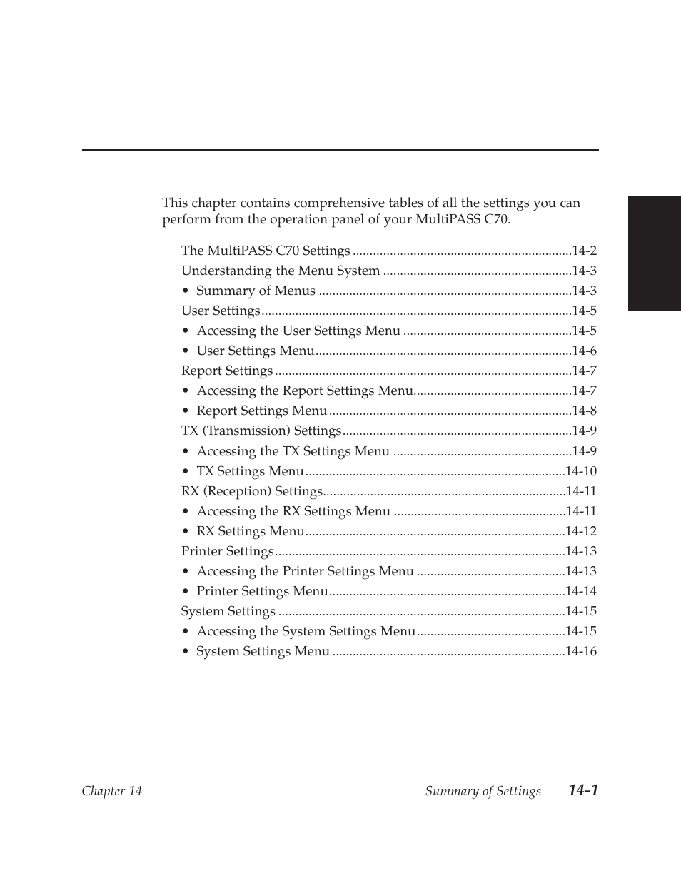 Chapter 14 summary of settings | Canon C70 User Manual | Page 345 / 421
