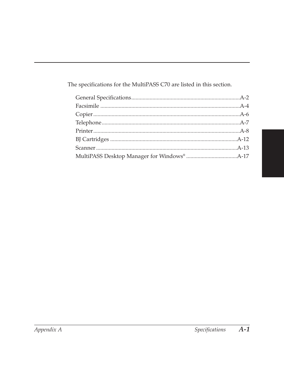 Appendix a specifications | Canon C70 User Manual | Page 361 / 421