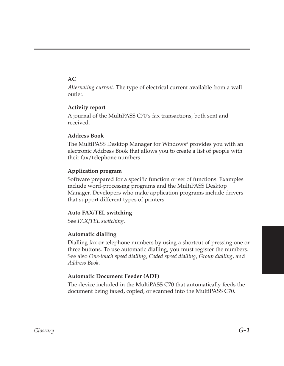 Glossary | Canon C70 User Manual | Page 389 / 421