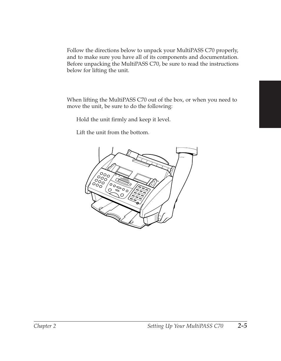 Unpacking your multipass c70, Lifting the multipass c70 | Canon C70 User Manual | Page 43 / 421