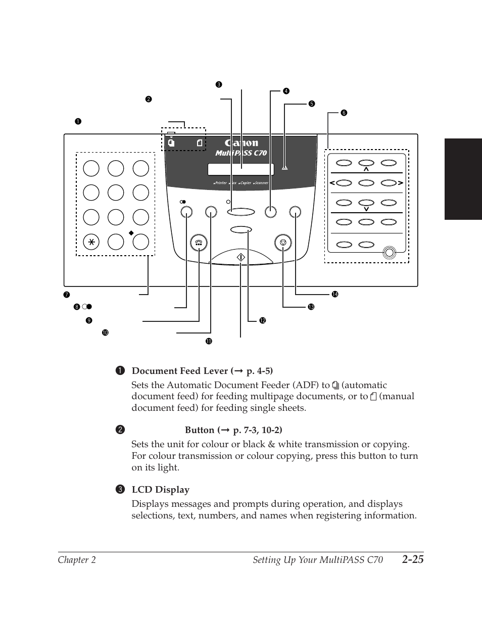 Operation panel, Chapter 2 setting up your multipass c70, Setting up y our multip ass c70 | Canon C70 User Manual | Page 63 / 421