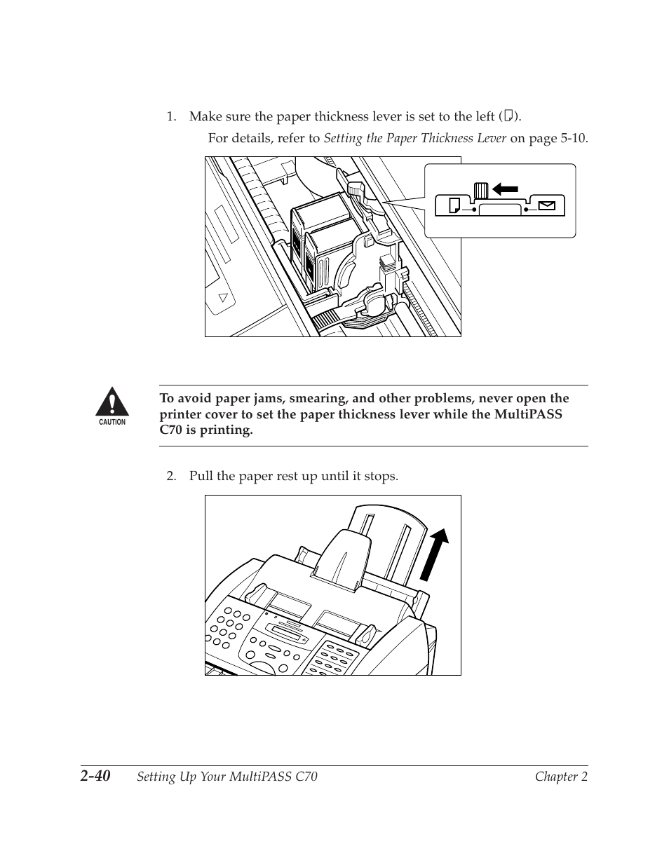 Loading paper in the multi-purpose tray, Setting up your multipass c70 chapter 2 | Canon C70 User Manual | Page 78 / 421