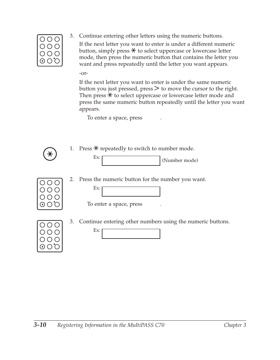 Press the numeric button for the number you want, Ex: (number mode), Ex: canon 10_ :1 | Canon 1_ :1, Canon _ :1 | Canon C70 User Manual | Page 92 / 421