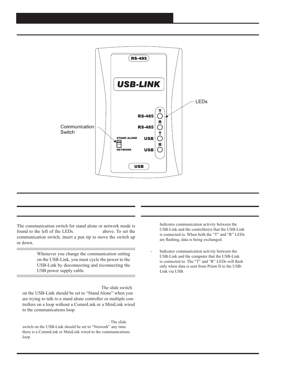 Communication settings and led descriptions, Usb-link technical guide 12 operator interface, Usb-link led descriptions | Usb-link communication settings | Auto-Zone Control Systems SS0070 USB-Link Technical Guide, Installation Instructions for the SS0070 USB-Link (Version 01D) User Manual | Page 12 / 20