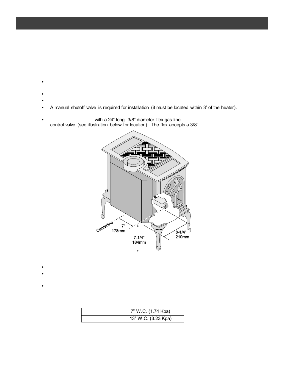Gas line installation, Gas inlet pressure, Installation | Avalon Firestyles Tree of Life User Manual | Page 11 / 58