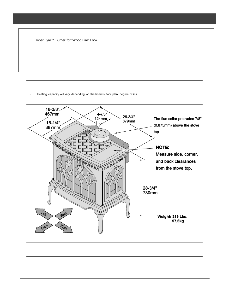 Features, Installation options, Heating specifications | Dimensions & weight, Electrical specifications (for optional blower)6, Fuel, Specifications, Electrical specifications (for optional blower) | Avalon Firestyles Tree of Life User Manual | Page 6 / 58