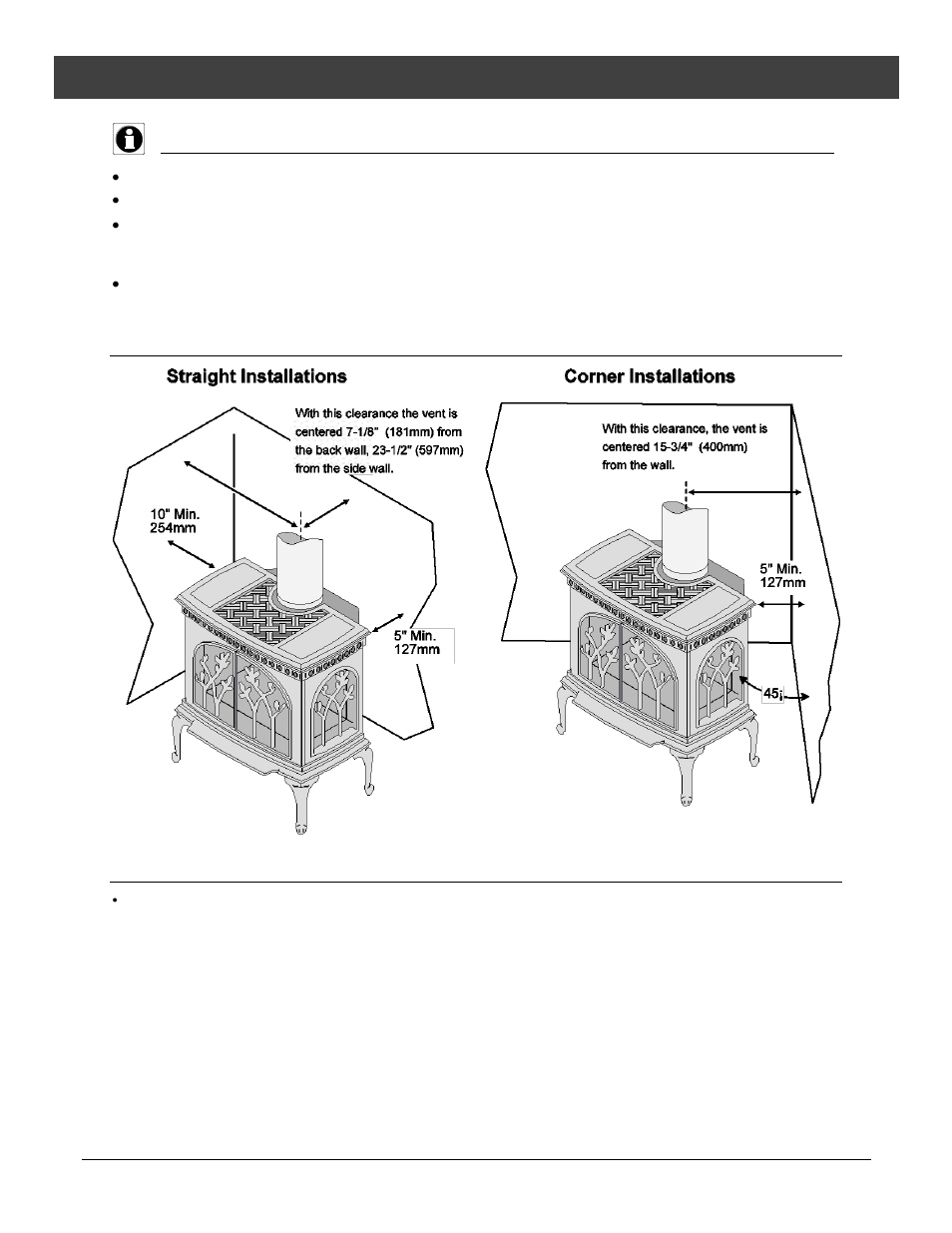 Stove clearances, Mobile home requirements, Installation | Avalon Firestyles Tree of Life User Manual | Page 8 / 58