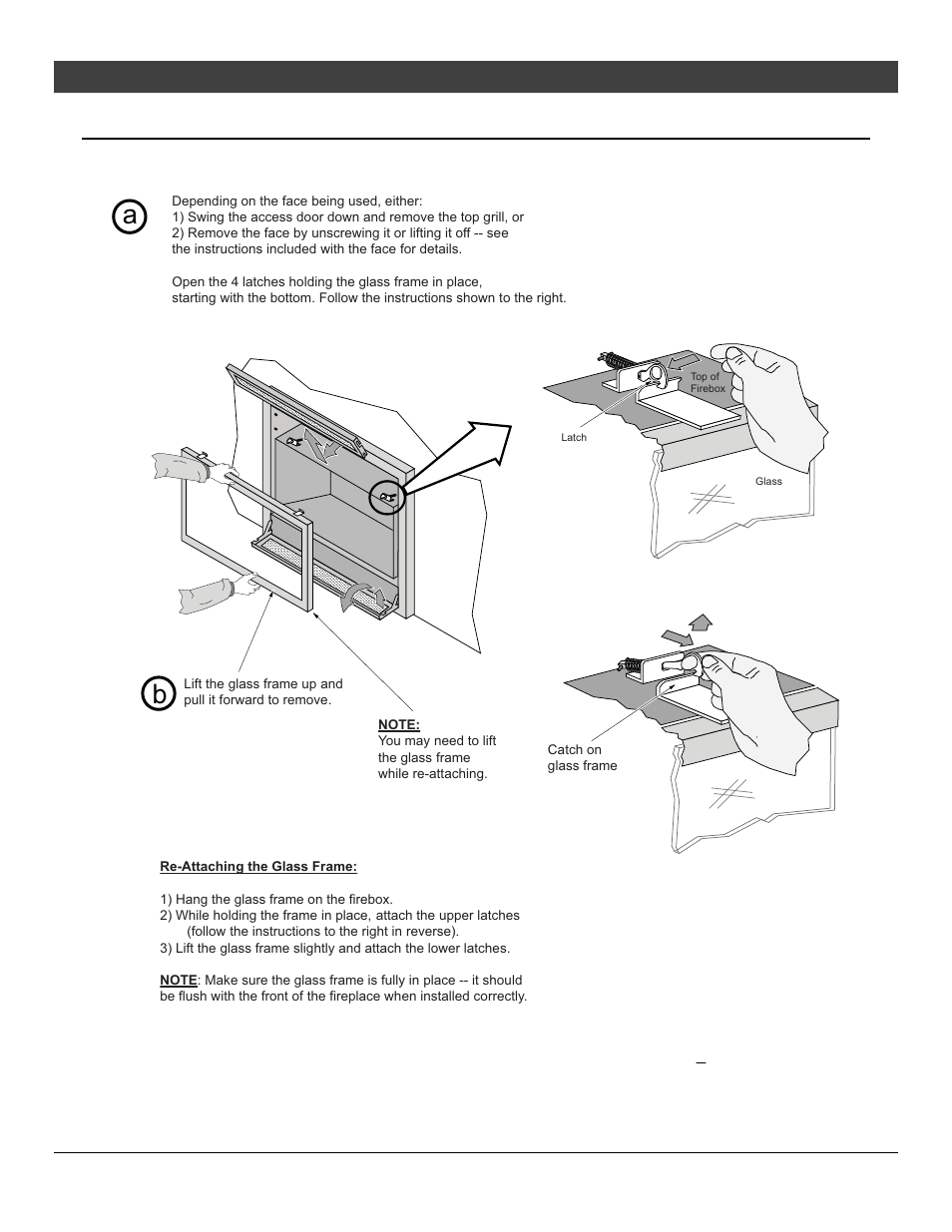20 maintenance, Glass frame removal and installation | Avalon Firestyles 564 SS User Manual | Page 20 / 34