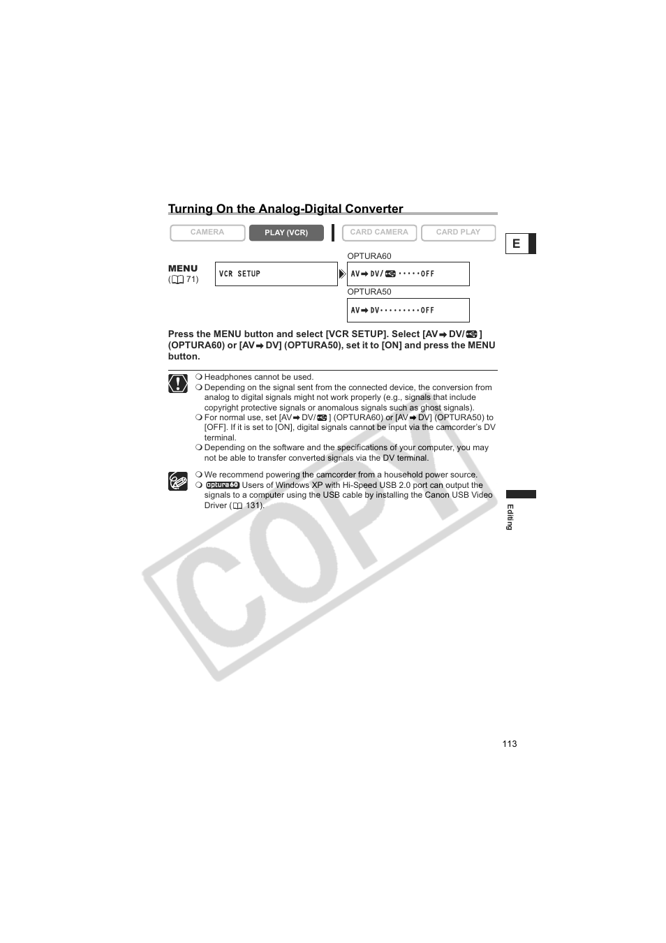 Eturning on the analog-digital converter | Canon 50 User Manual | Page 113 / 162