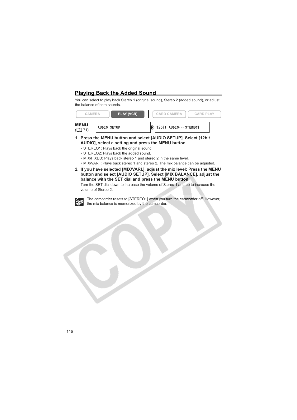 Playing back the added sound | Canon 50 User Manual | Page 116 / 162
