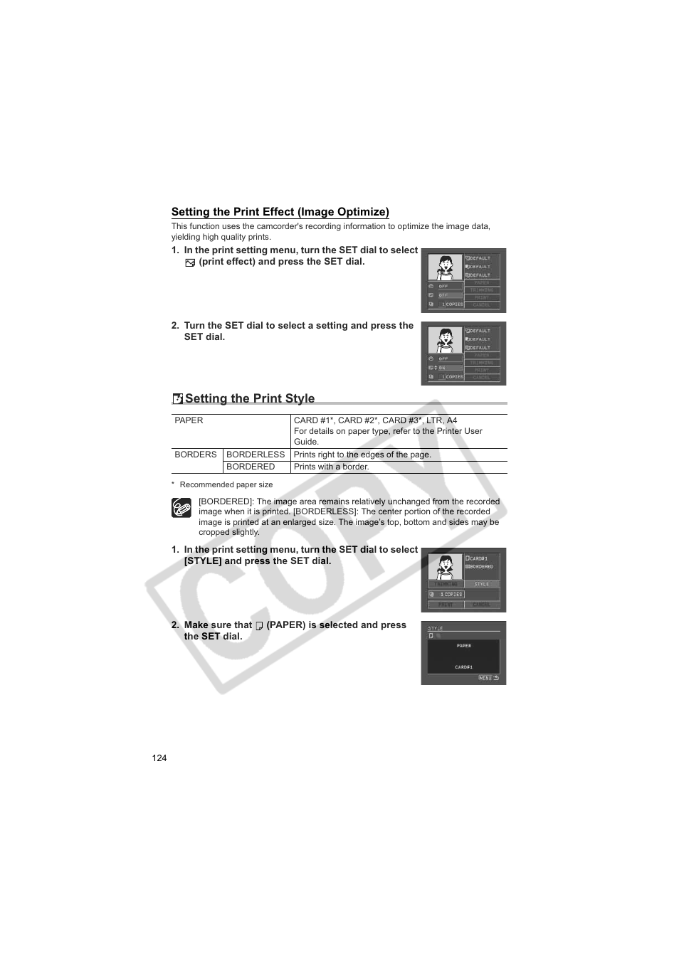 Setting the print style | Canon 50 User Manual | Page 124 / 162