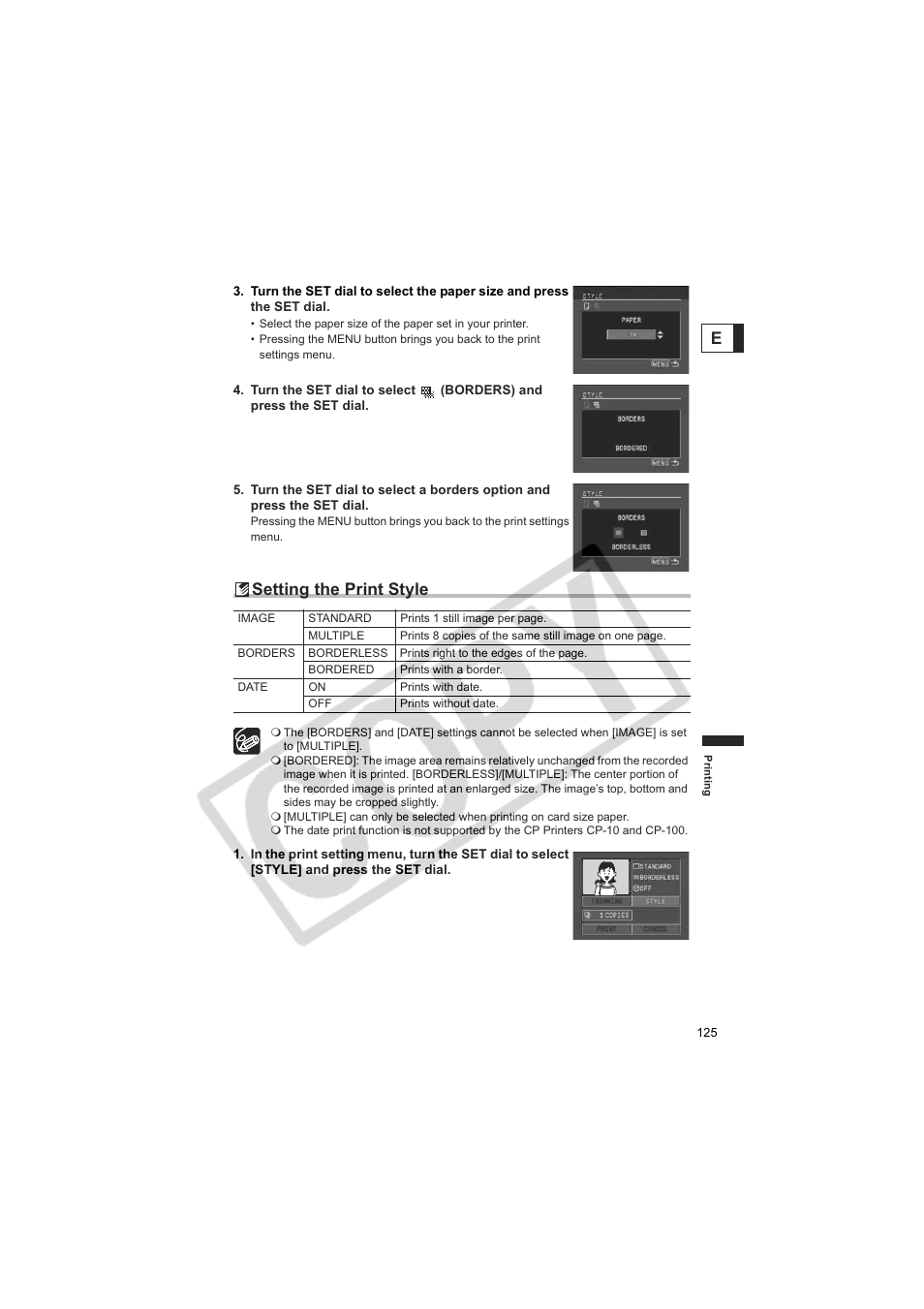 Setting the print style | Canon 50 User Manual | Page 125 / 162