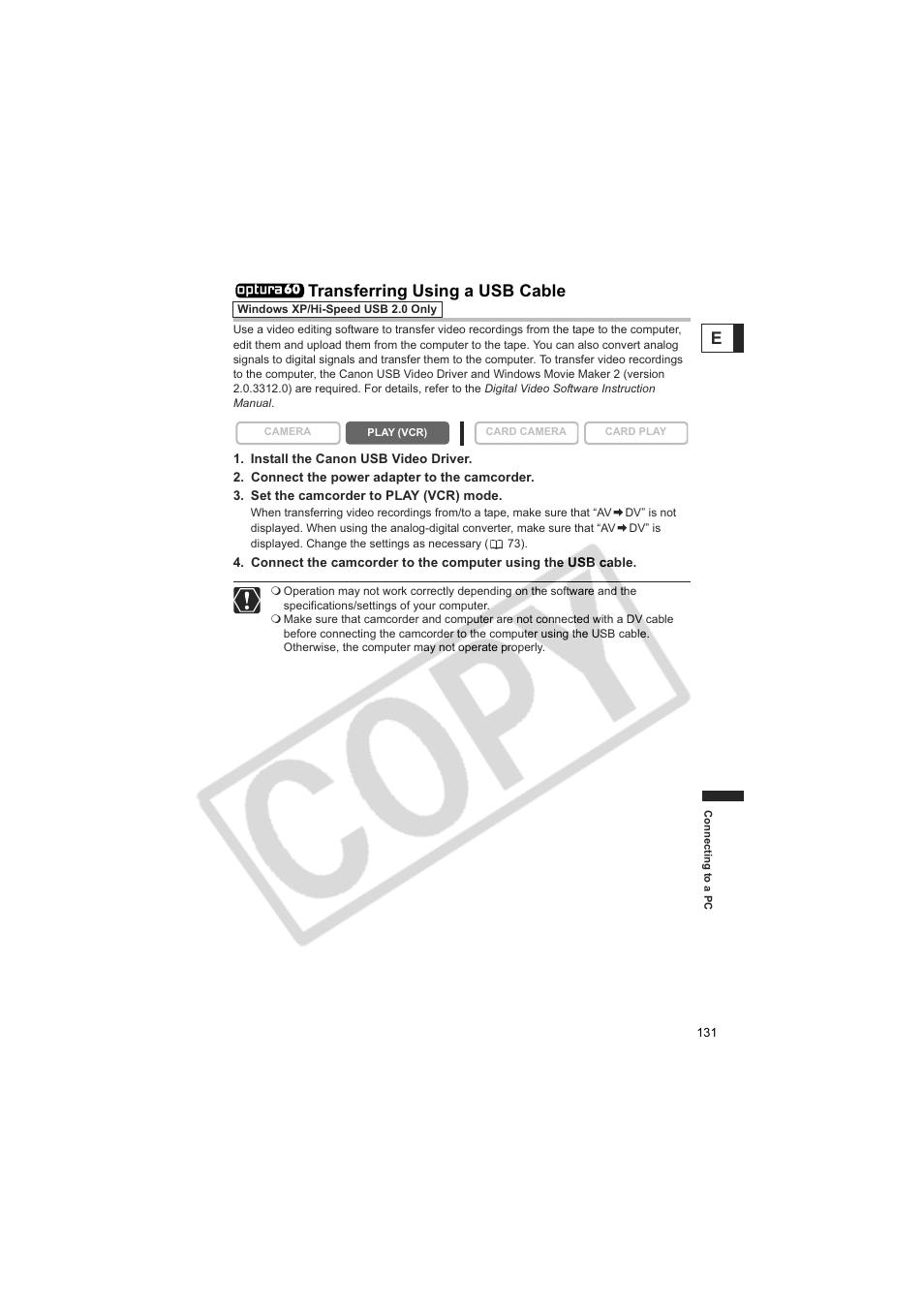 Etransferring using a usb cable | Canon 50 User Manual | Page 131 / 162