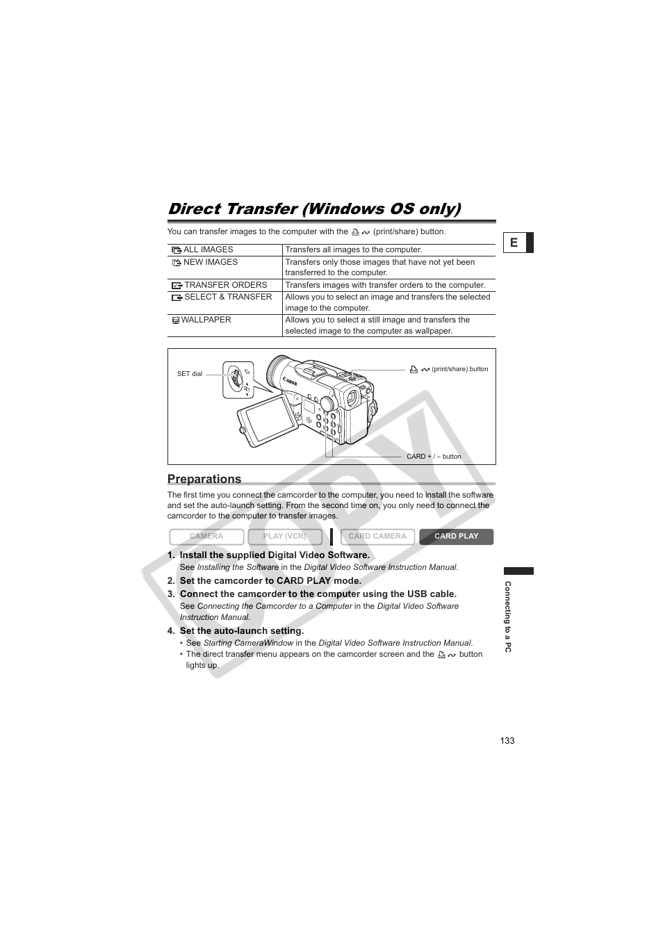 Direct transfer (windows os only), Preparations | Canon 50 User Manual | Page 133 / 162