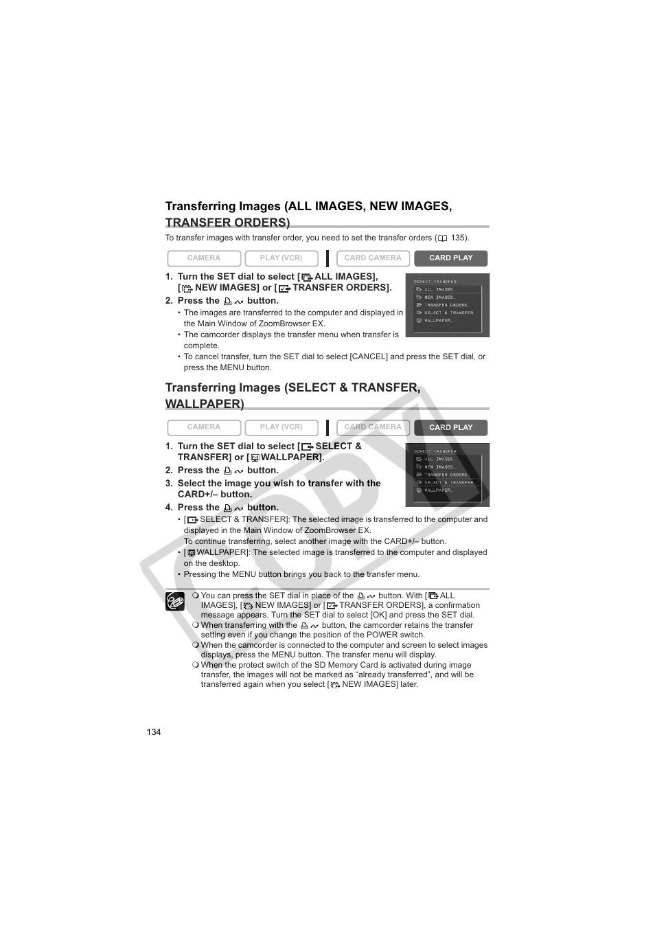 Transferring images (select & transfer, wallpaper) | Canon 50 User Manual | Page 134 / 162