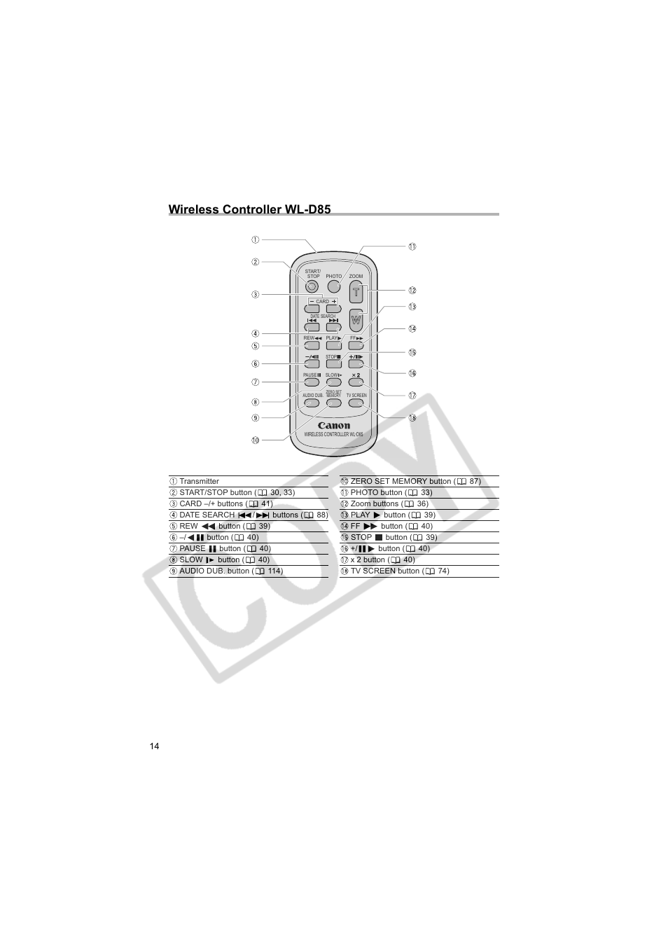 Wireless controller wl-d85 | Canon 50 User Manual | Page 14 / 162