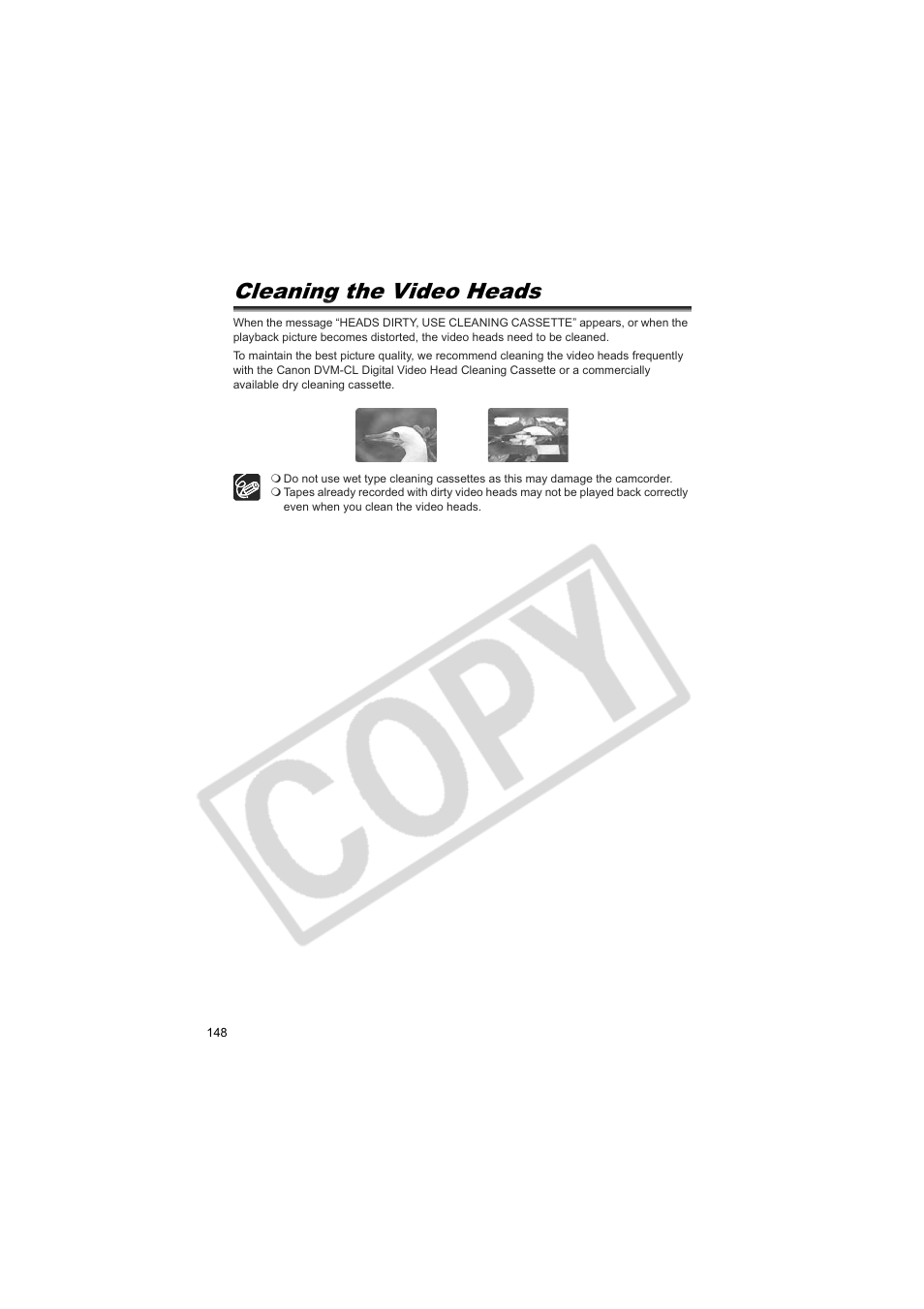 Cleaning the video heads | Canon 50 User Manual | Page 148 / 162