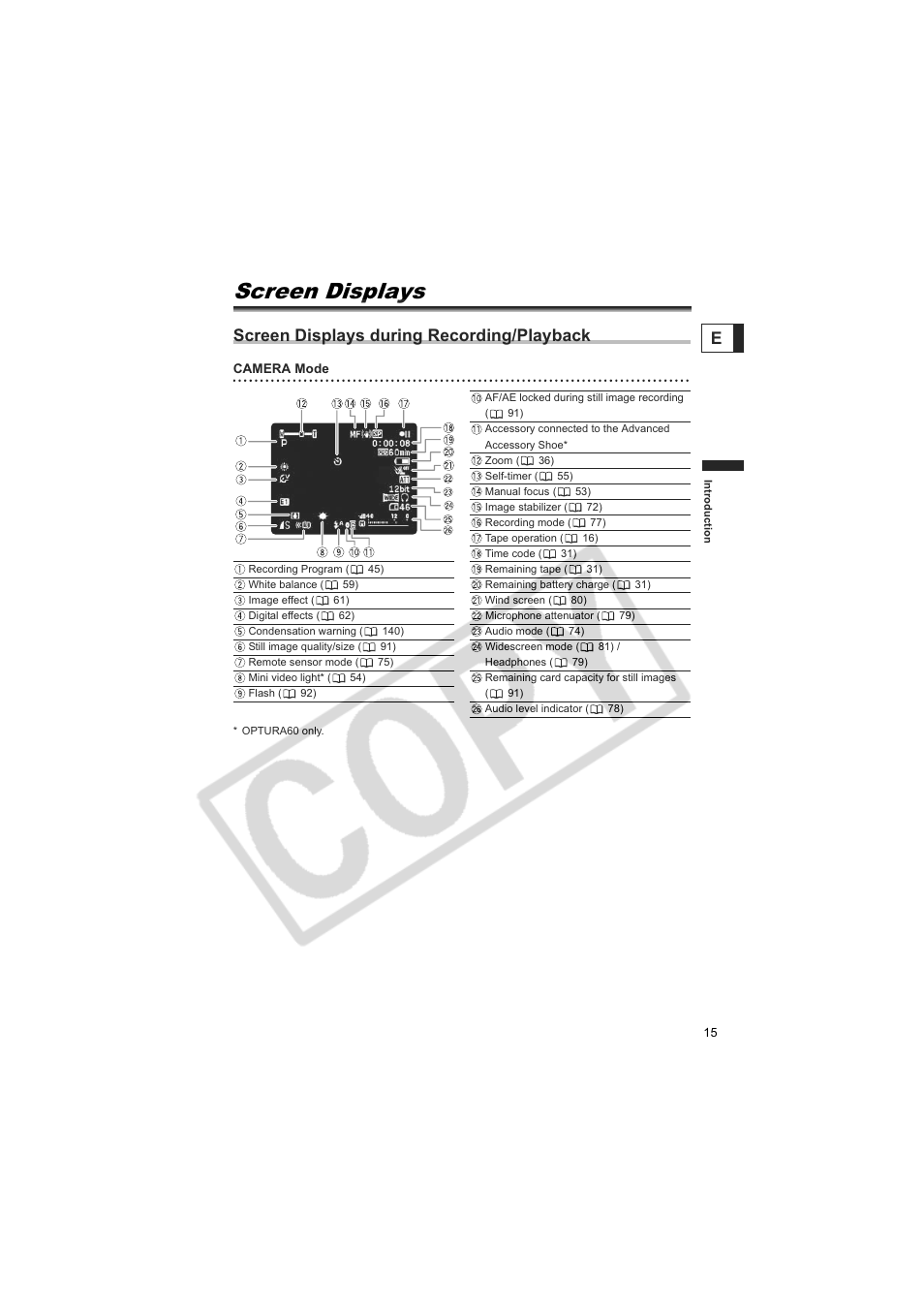 Screen displays, Screen displays during recording/playback | Canon 50 User Manual | Page 15 / 162