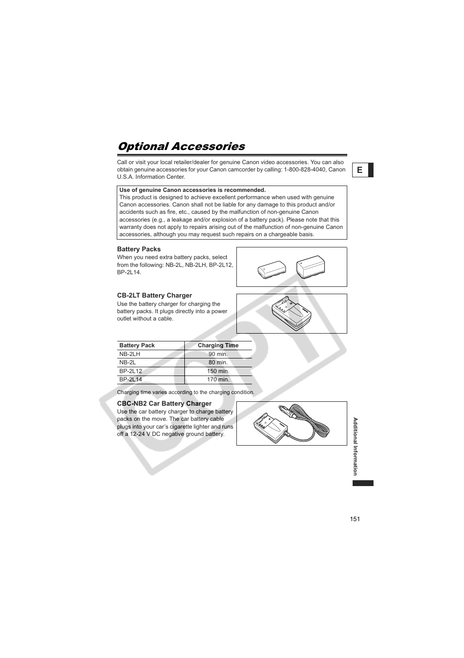 Optional accessories | Canon 50 User Manual | Page 151 / 162