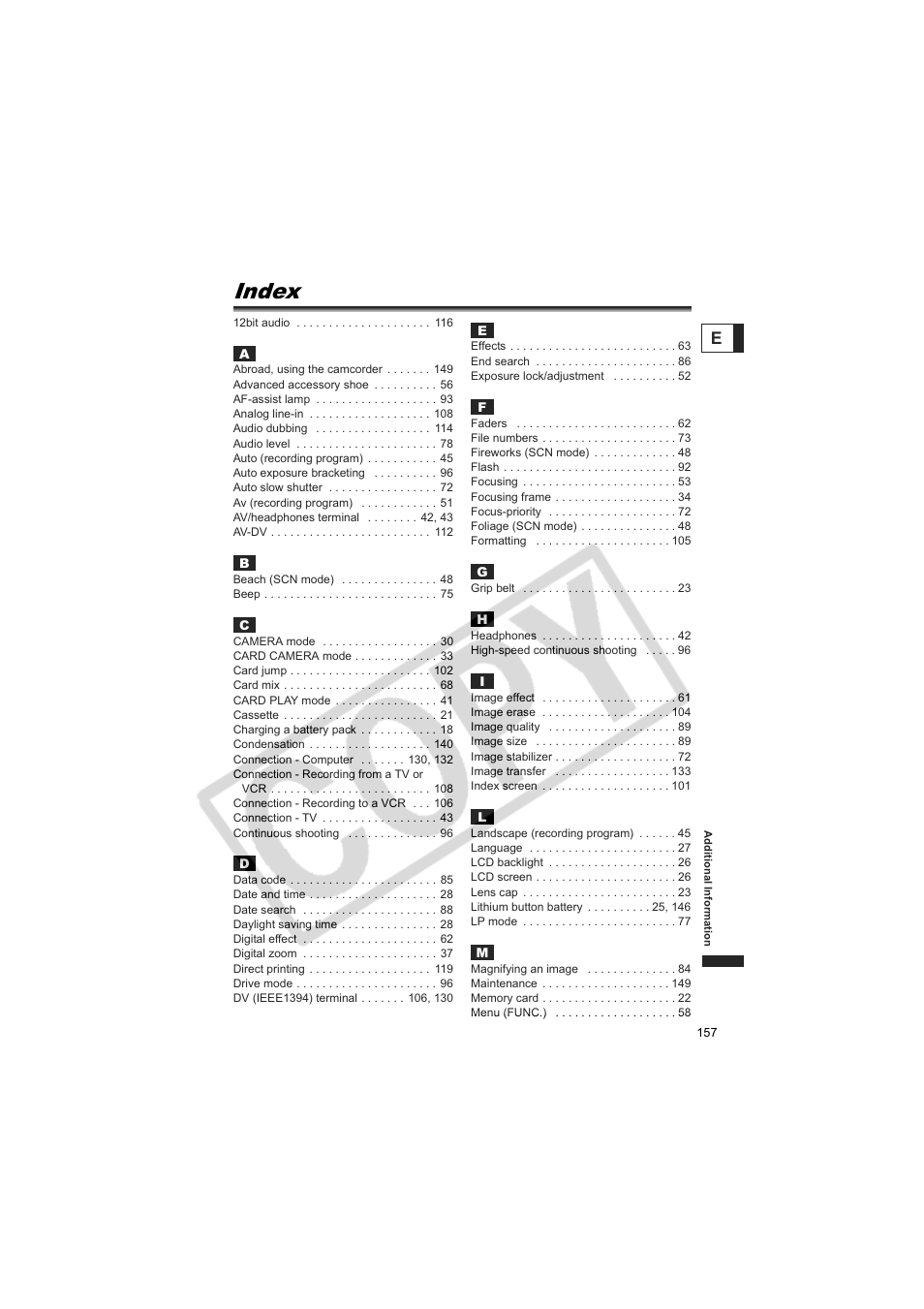 Index | Canon 50 User Manual | Page 157 / 162