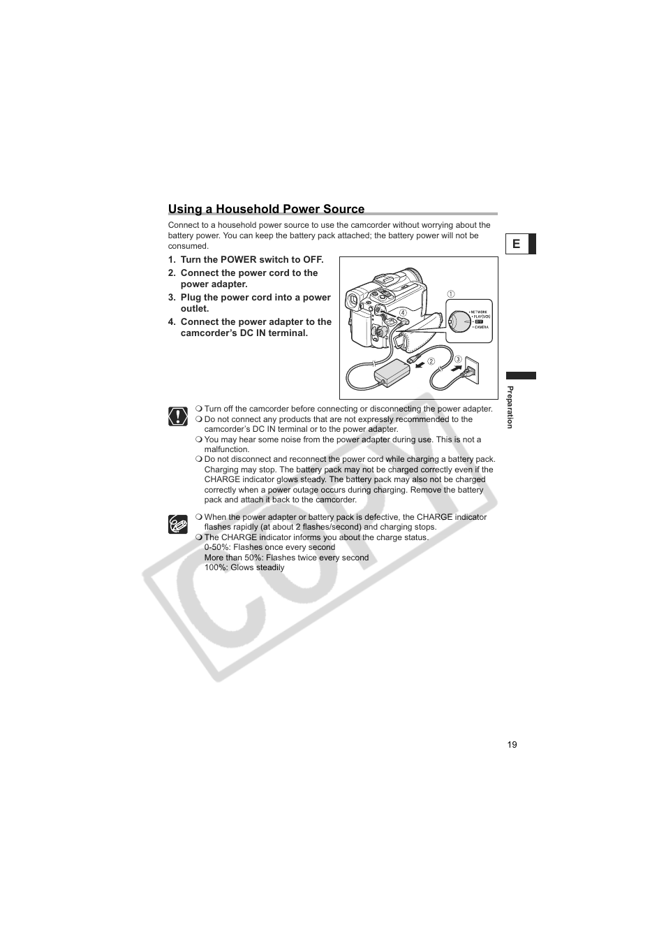 Eusing a household power source | Canon 50 User Manual | Page 19 / 162