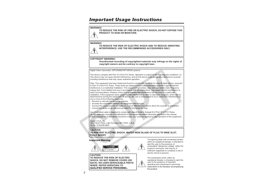 Psruwdqw8vdjh,qvwuxfwlrqv | Canon 50 User Manual | Page 2 / 162