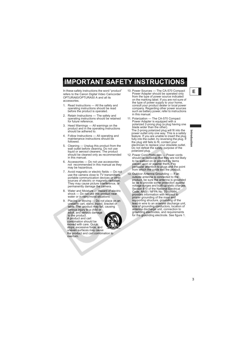 Important safety instructions | Canon 50 User Manual | Page 3 / 162