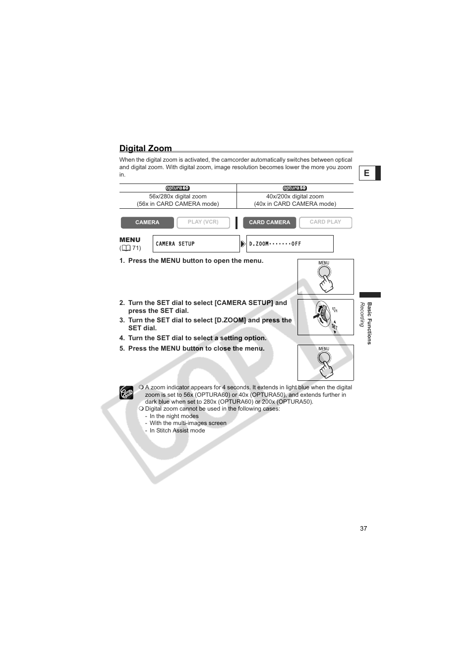 Edigital zoom | Canon 50 User Manual | Page 37 / 162