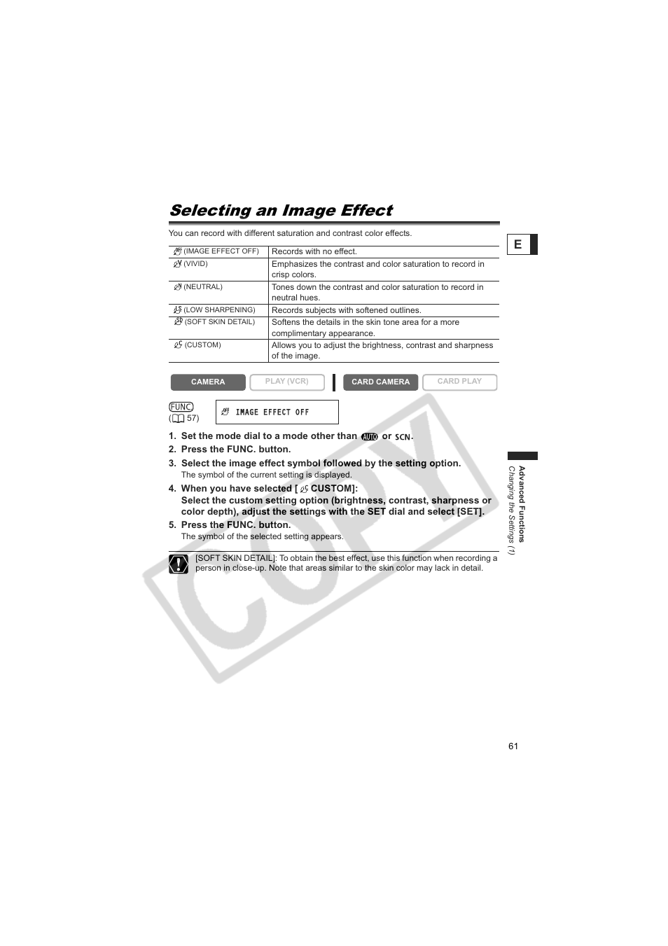 Selecting an image effect | Canon 50 User Manual | Page 61 / 162