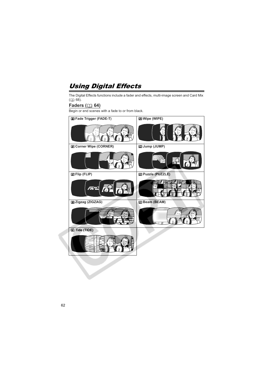 Using digital effects | Canon 50 User Manual | Page 62 / 162