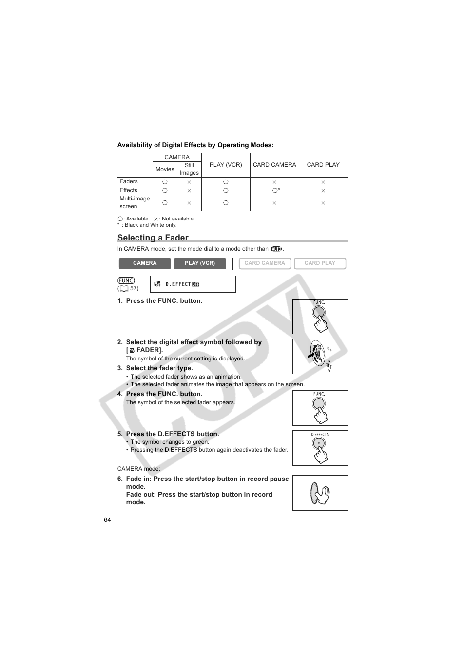 Selecting a fader | Canon 50 User Manual | Page 64 / 162