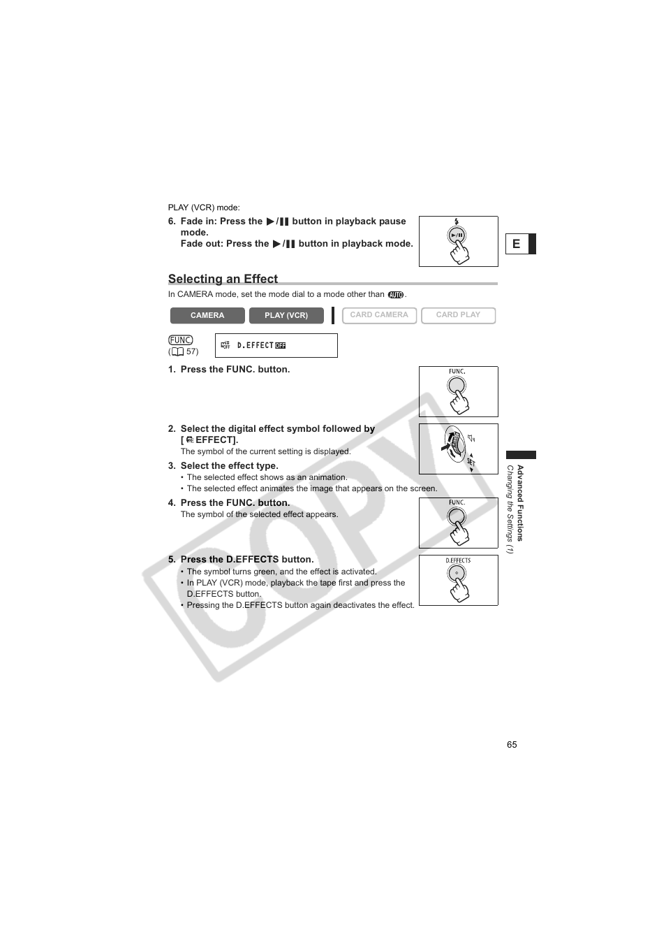 Selecting an effect | Canon 50 User Manual | Page 65 / 162