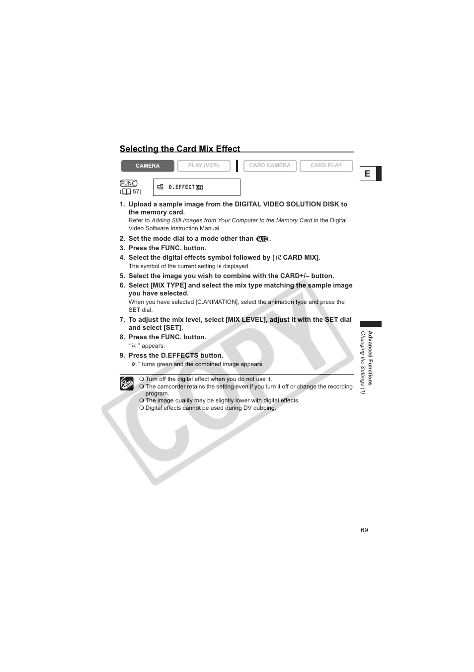 Eselecting the card mix effect | Canon 50 User Manual | Page 69 / 162