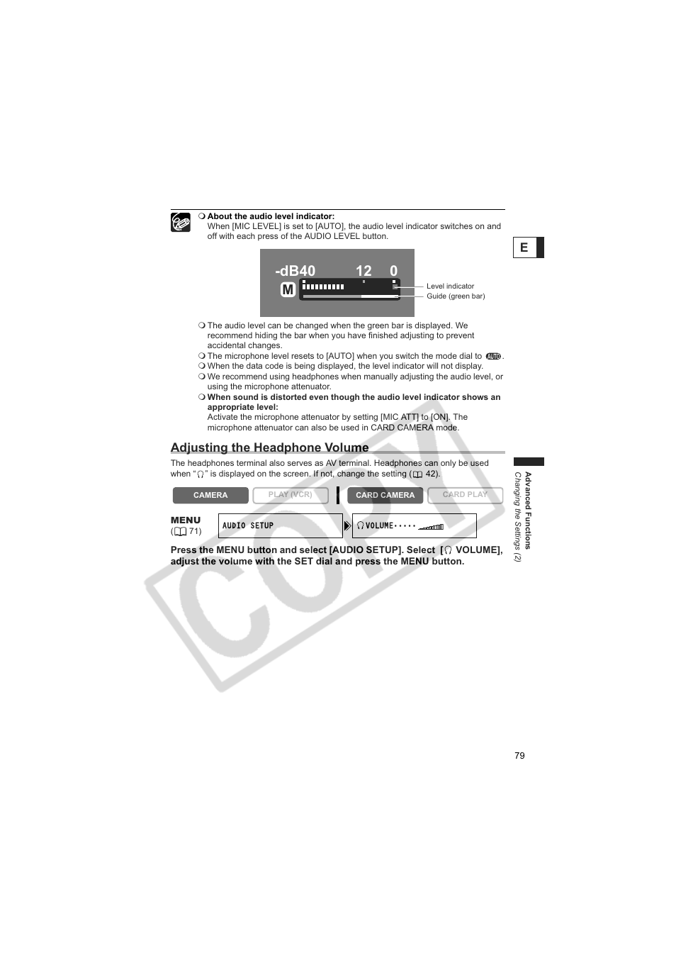 Adjusting the headphone volume | Canon 50 User Manual | Page 79 / 162