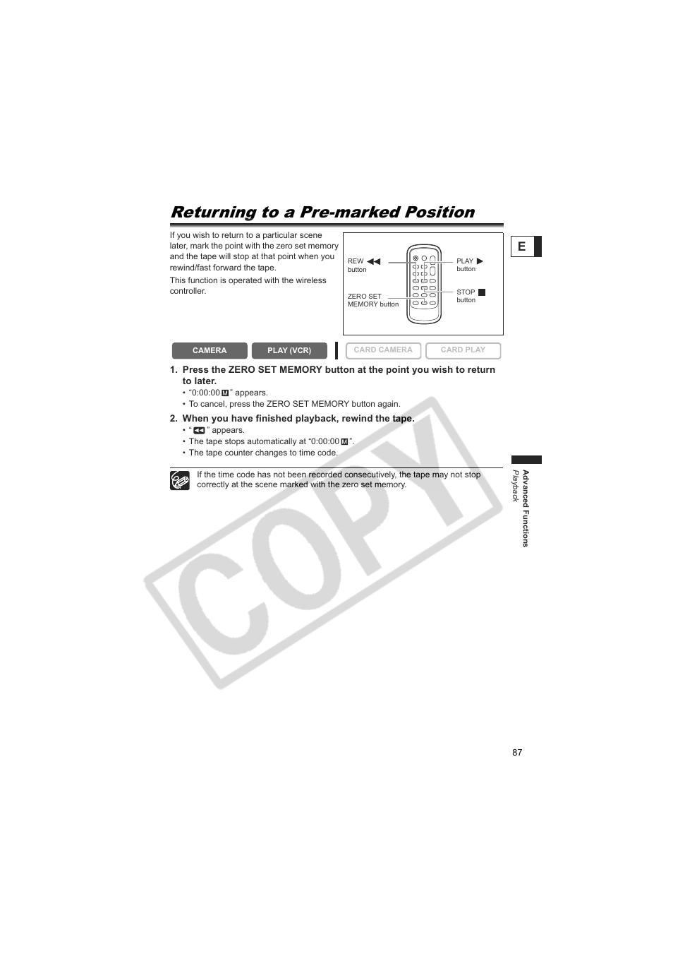 Returning to a pre-marked position | Canon 50 User Manual | Page 87 / 162